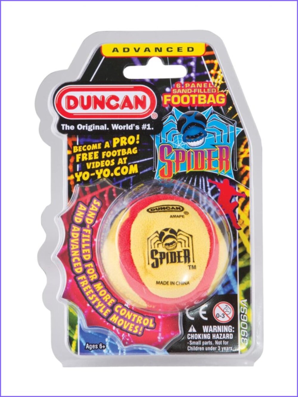 Duncan 6 Panel  Footbag Spider Yellow New Sealed For Age 6+